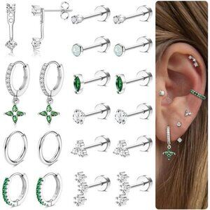 Hypoallergenic Flat Back Earrings Gold Cartilage Earring Sets for